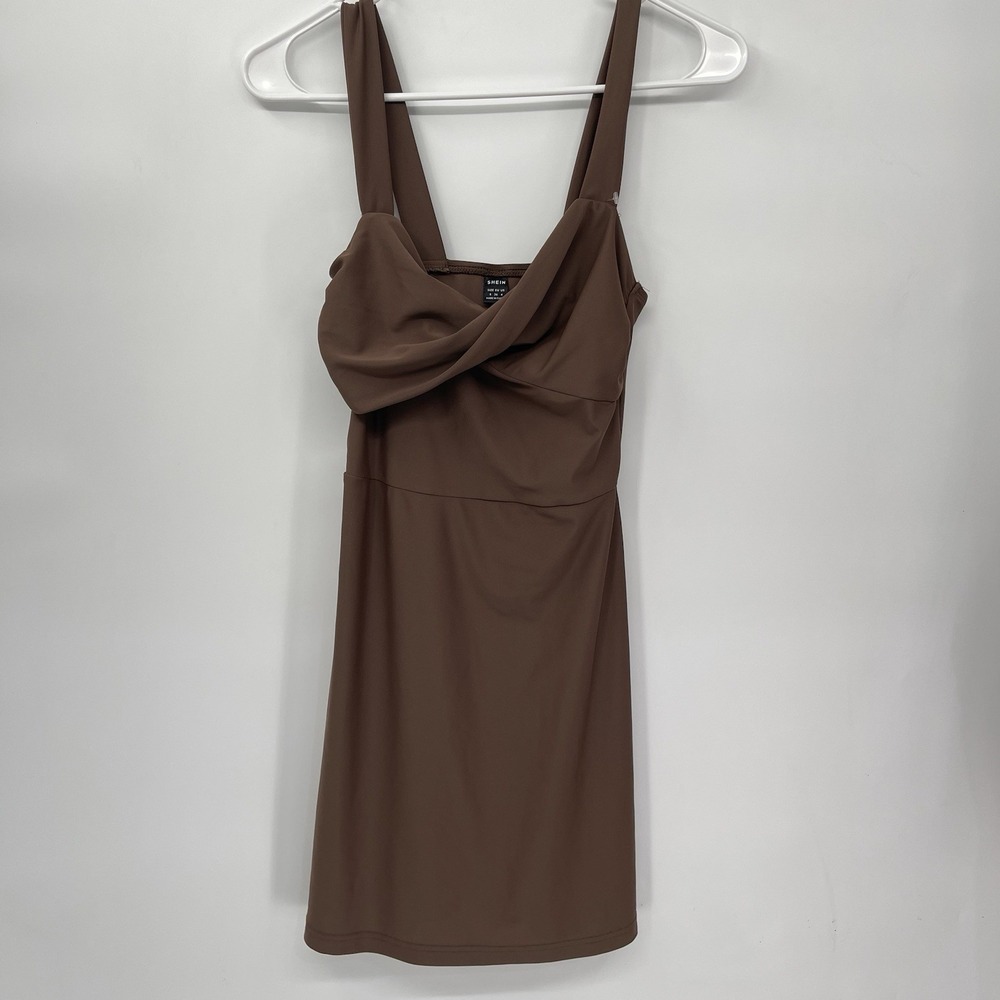 SHEIN Size S Mini Dress Womens Brown Twist‎ Front Ruched Bodycon sw210922940201